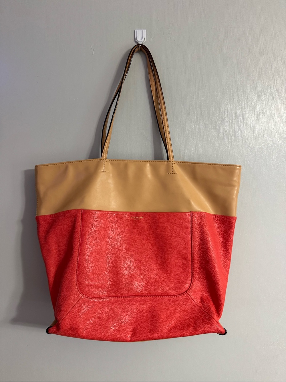 Isaac Mizrahi Pale Red and Tan Leather Tote